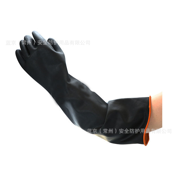 安丹达 耐酸碱天然乳胶手套 10369 10368黑色45 55cm加厚防化手套