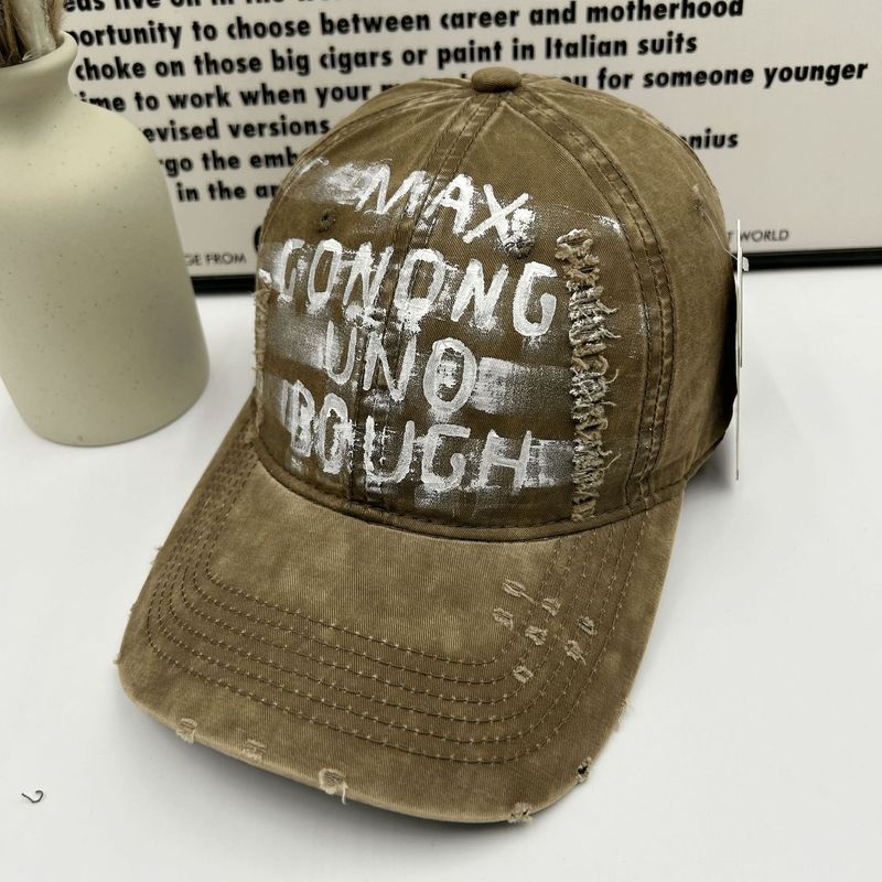 2025アメリカの穴を割った街頭の落書き野球帽の女性の春夏の薄い金の復古的な水洗いは古いアヒルの舌の帽子の潮をします。|undefined