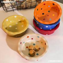 ins风陶瓷碗韩式可爱甜品小碗花边波点酸奶碗家用焗饭烘焙泡面碗