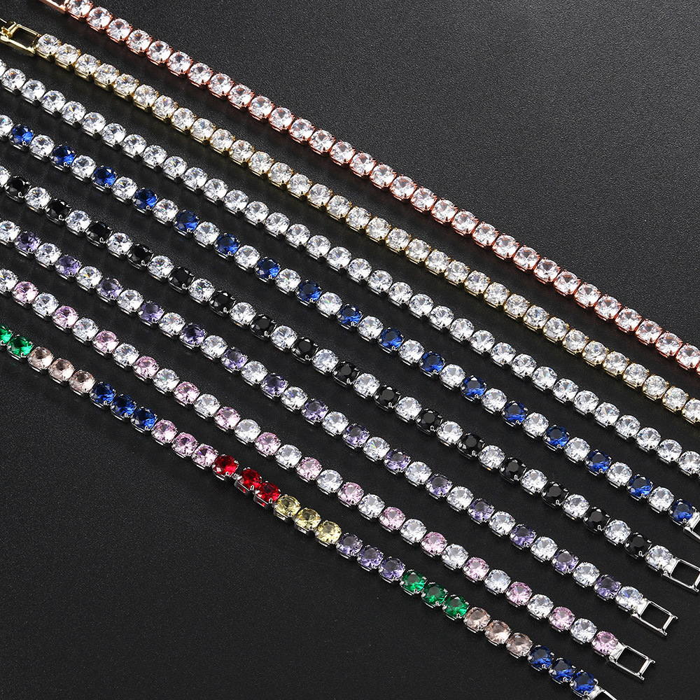 Šperky řada 4mm kulatý plný diamantový tenisový řetízek hip hop šperky tenisový náramek_voghion.com