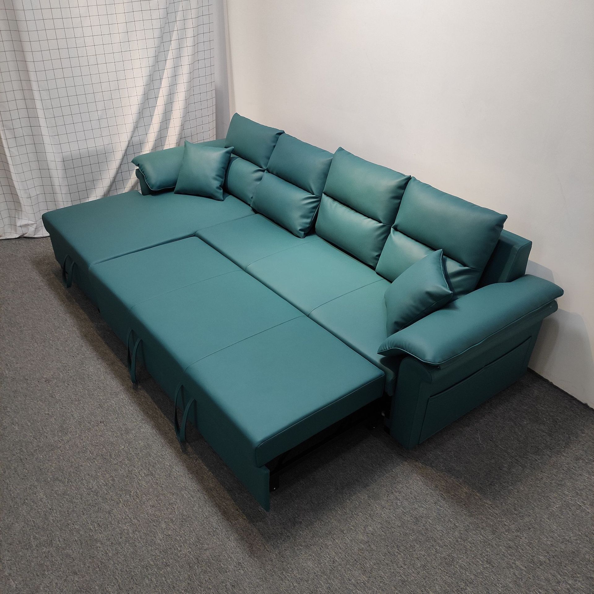 Combinación multifuncional nobles de la postura de cuero almacenamiento sofá cama pequeña sala de estar doble uso interfaz USB sofá plegable image 3