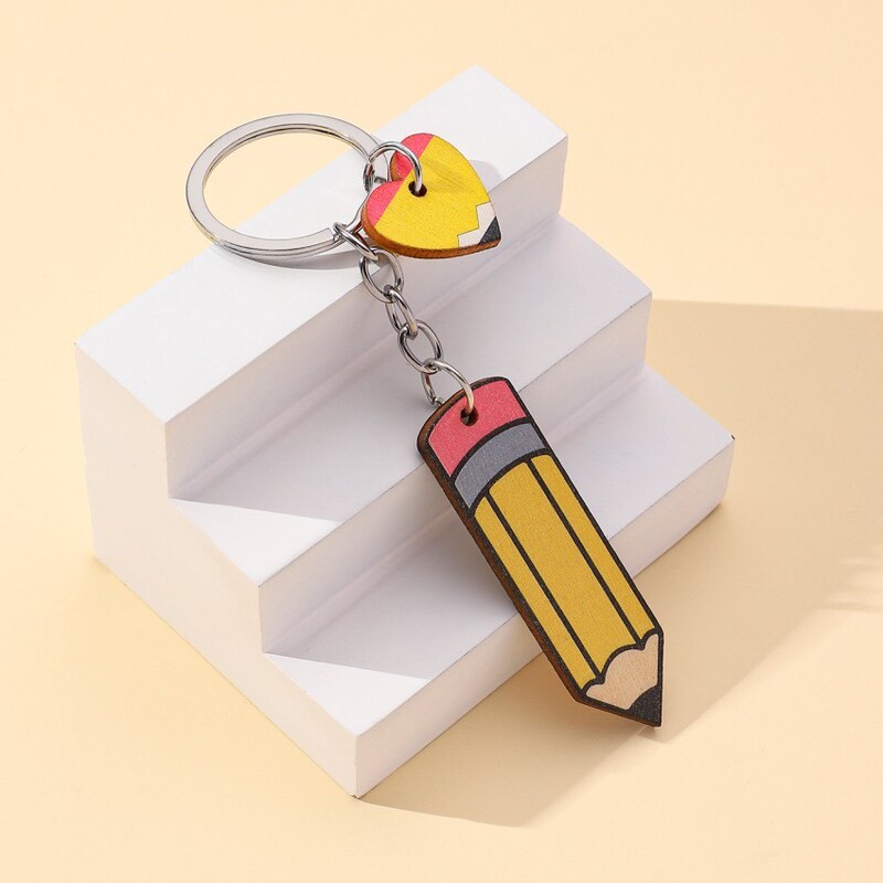 European and American New Keychain Pencil Heart Wooden Sign Pendant Graduation Season Teacher's Day Creative Small Gifts for Teachers