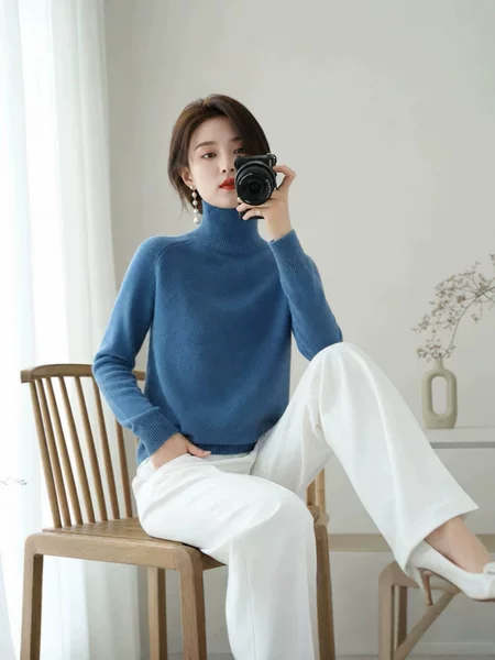 2026 Autumn/Winter New High Collar Knit Sweater for Women, Thickened Raglan Long Sleeve Loose Pullover Sweater, Base Sweater