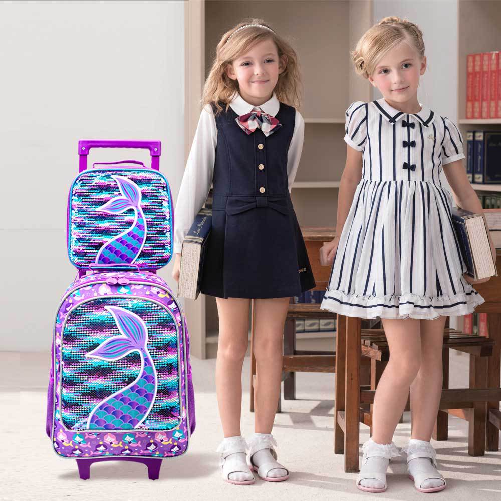 Nuevo lugar transfronterizo de dibujos animados lindo lentejuelas cola de pez escuela primaria mochila de doble tirante portátil