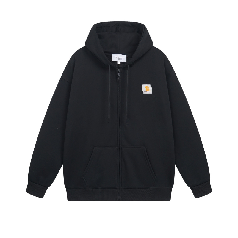 WIP zip-up fleece sweatshirt with a 3D printed logo, hooded, in stock for cross-border sales, solid color cotton