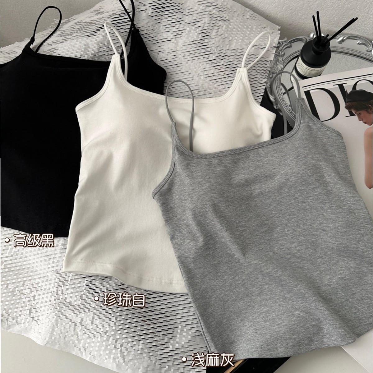 Simple and versatile suspender breathable cotton back with hollow sexy fashionable breast pad comfortable vest 6613