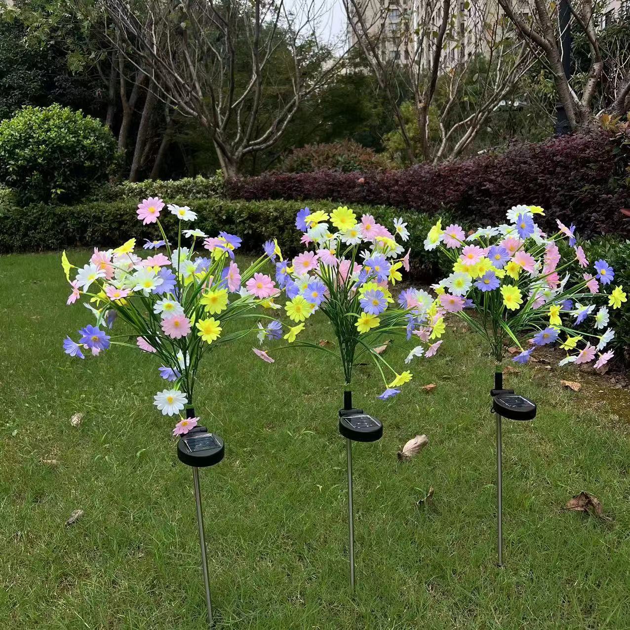 Energía solar impermeable al aire libre imitación 4 cabezales lámpara de tulipán 3 cabezales lámpara de paisaje de lirio césped decoración de patio lámpara de piso