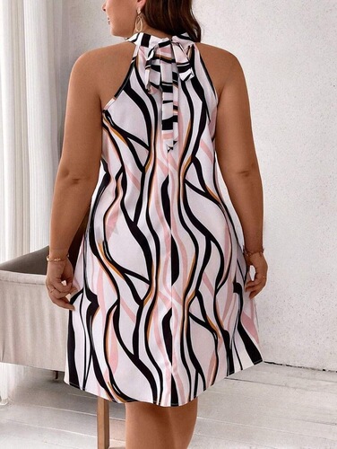 Wish Spring and Summer Simple Round Neck Sleeveless Print Dress Summer 9.9 Ending Large Size
