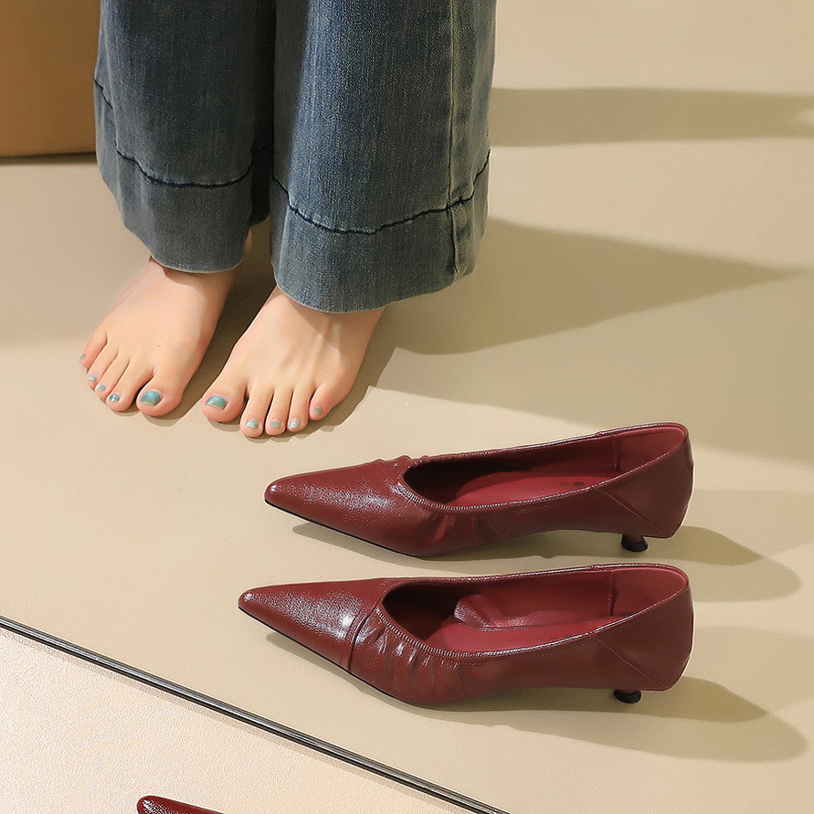 2388-1 Korean-style Fashionable Panama-pattern Professional Pointed-toe Low-heel Women's Slip-on Mid-heel Shoes_vogvips.com