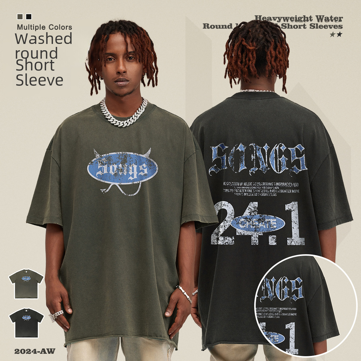 BE men's clothing 2025 teenager loose internet celebrity style trendy fun blue screen printed short-sleeved T-shirt men's summer
