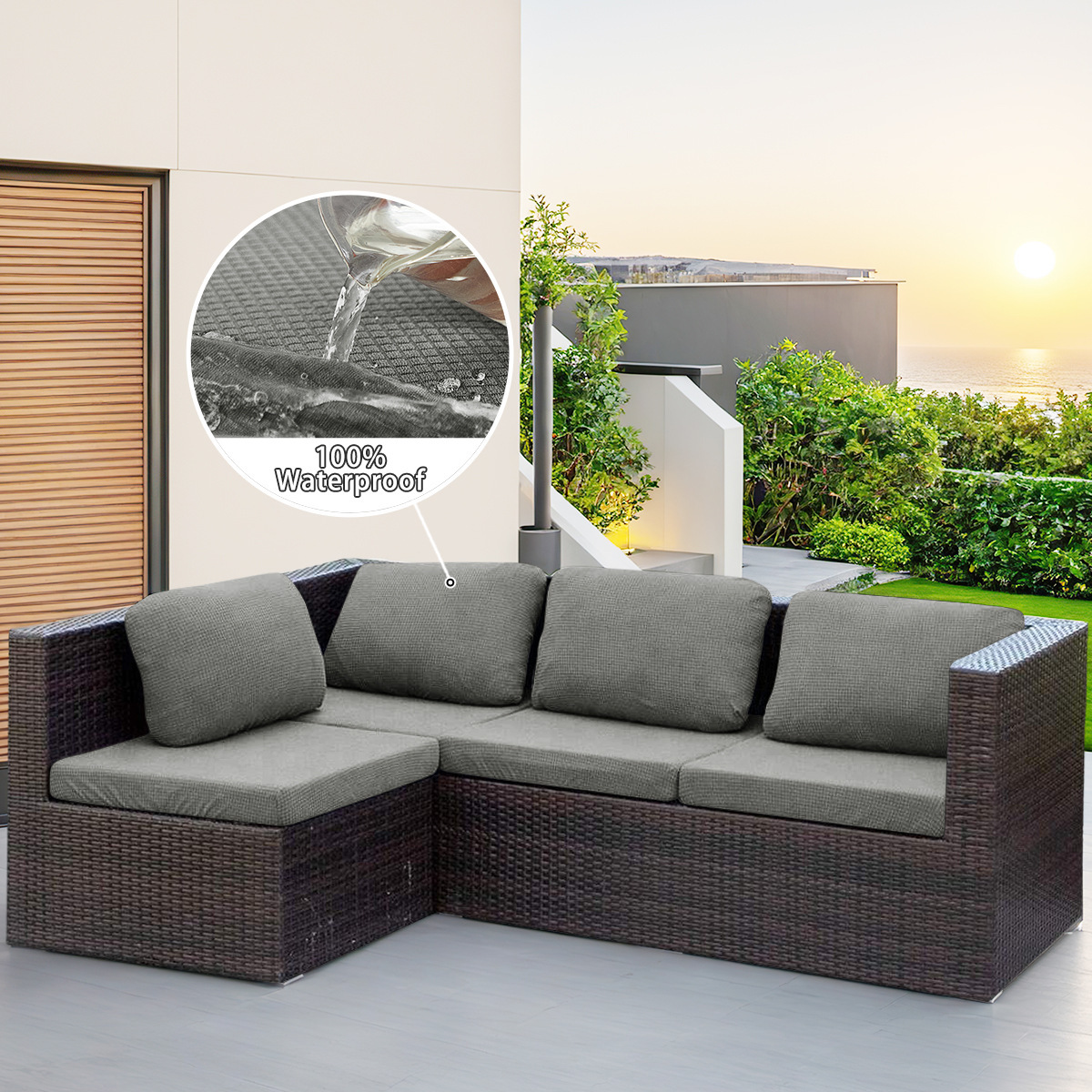 Cross-Border Tpu Coated Waterproof Polar Fleece Sofa Cushion Cover Elastic Outdoor Outdoor Universal Sofa Cover Wholesale