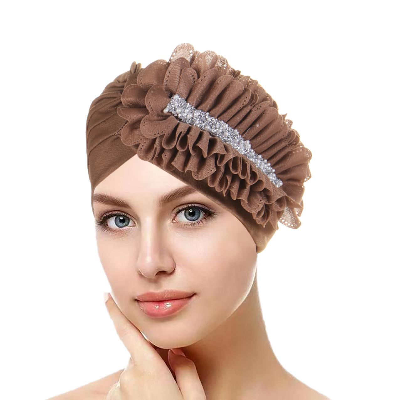 Turban Hat For Women With Diamond Appliqués Solid Colour Design_voghion.com