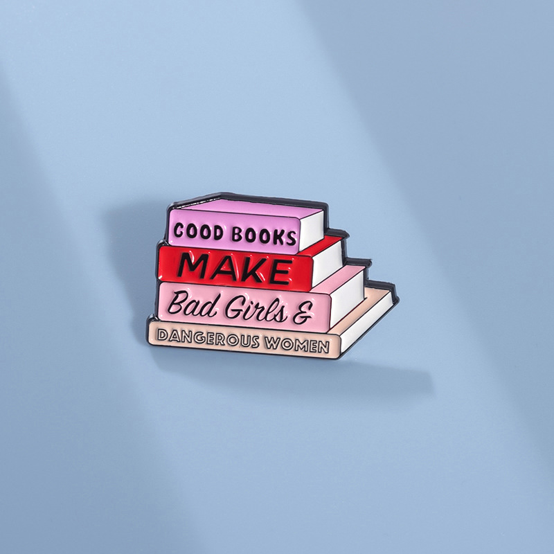 Dangerous women and bad girls pink knowledge books metal brooch clothing accessories collar pin badge