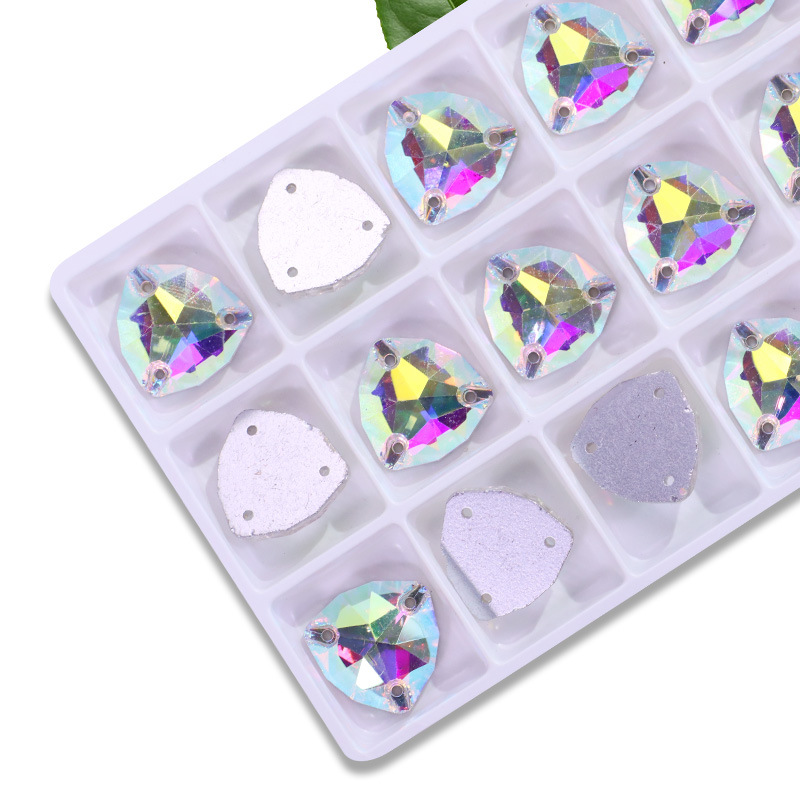 Triángulo gordo plano taladro de costura de mano triángulo gordo de vidrio de botón plano accesorios joyería DIY accesorios de ropa taladro