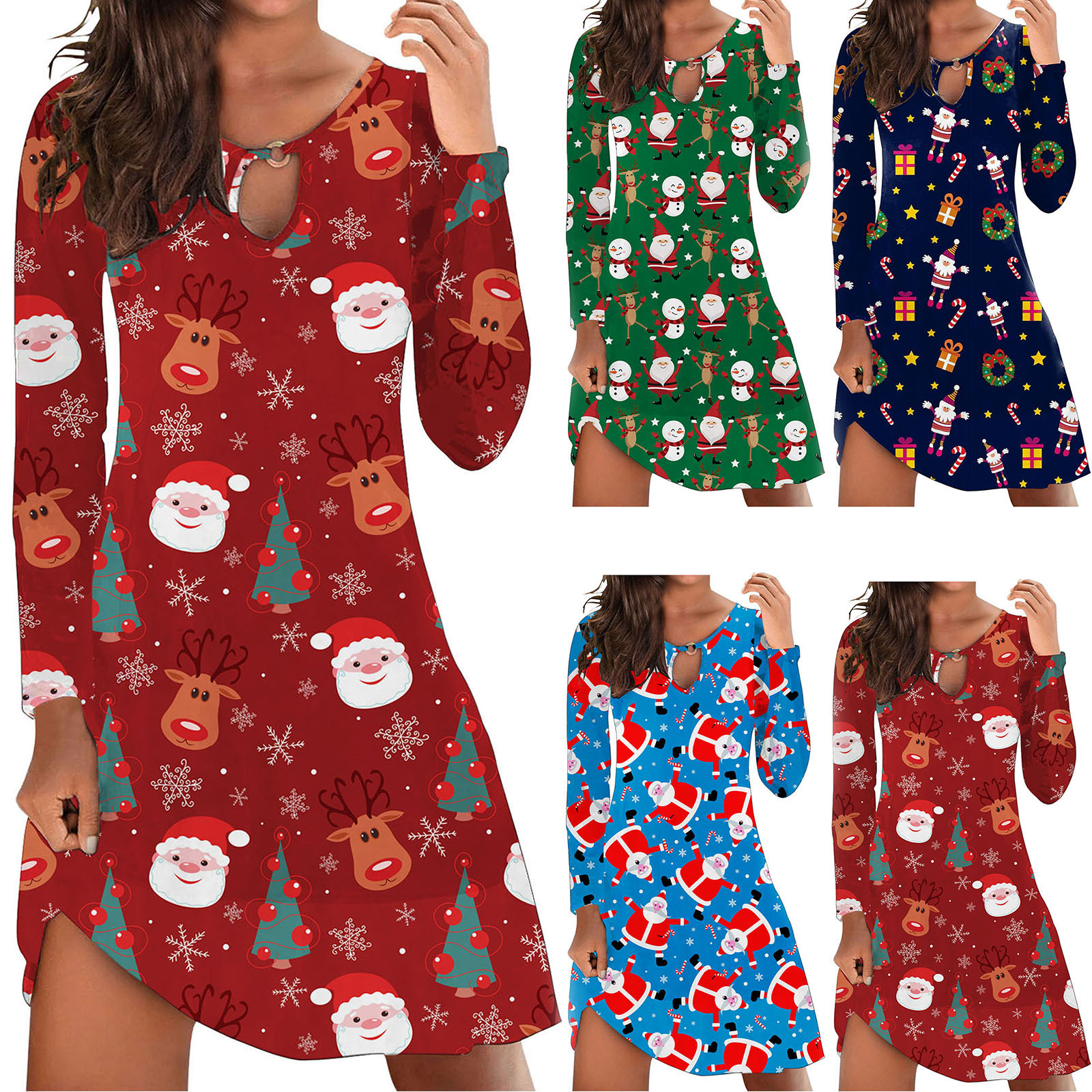 Vestido de manga larga con estampado de Papá Noel NSLZ82899