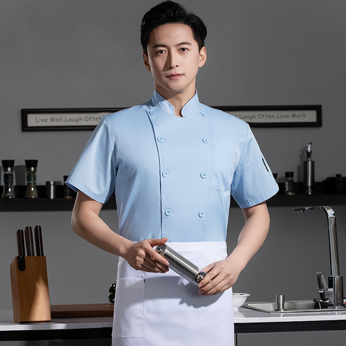 Chef uniform for restaurants, hotels, and cafes - summer short sleeve, suitable for steak houses, diners, bakeries, and pastry chefs - men's wear.