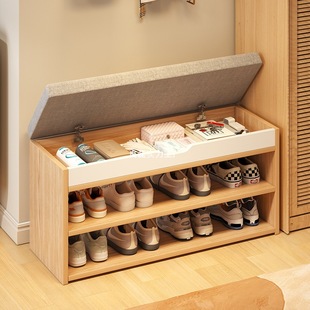 Entryway Shoe-Changing Bench with Seating, Multifunctional Small Stool for Home Use, Multi-Layer Soft Cushion Bench for Rental Apartments