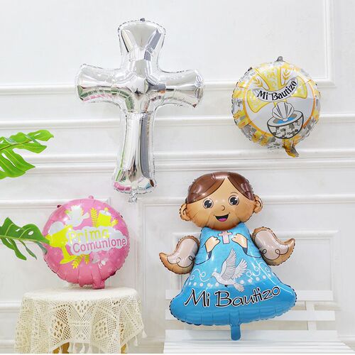 New baby baptism, communion day, cross bathing and floating balloons, Easter party decoration aluminum film balloons
