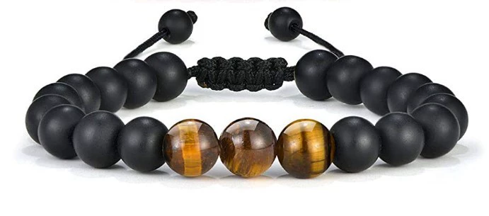 Bracelet GOLBALJEW woven aromatherapy tiger eye, 8 mm beads, adjustable 18.5 cm