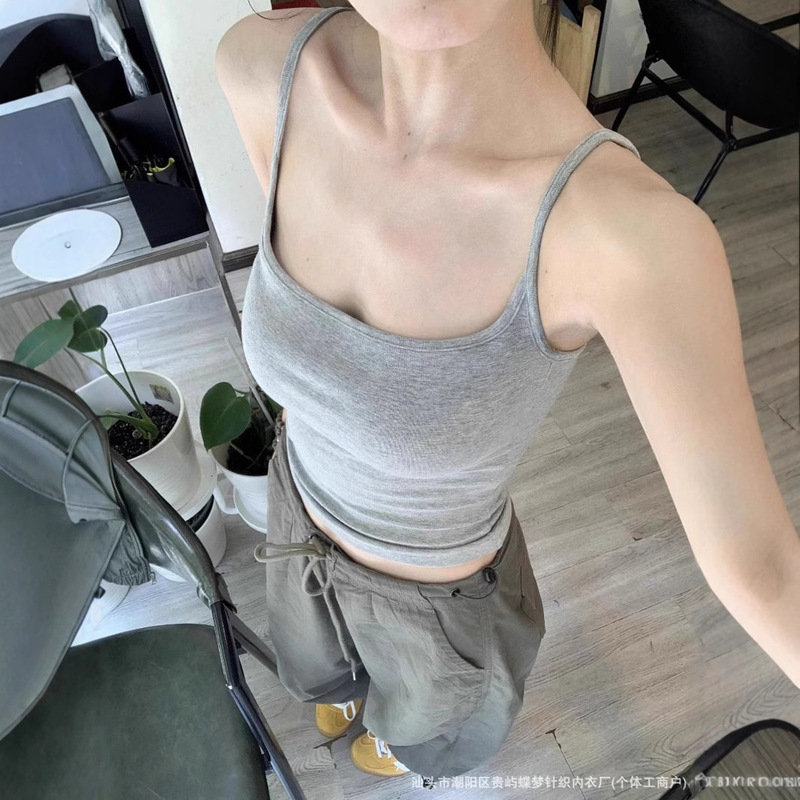 Grey Small Camisole Women's Leucorband Chest Pad Summer Outer Wear Sleeveless Base Slim-fit Beautiful Back Top Women's Thin