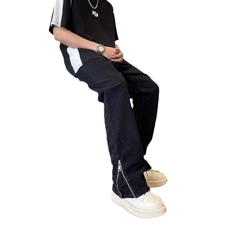 Pantalones vibe retro americano, jeans teñidos de barro amarillo de calle alta, pantalones elásticos rectos delgados, moda de moda