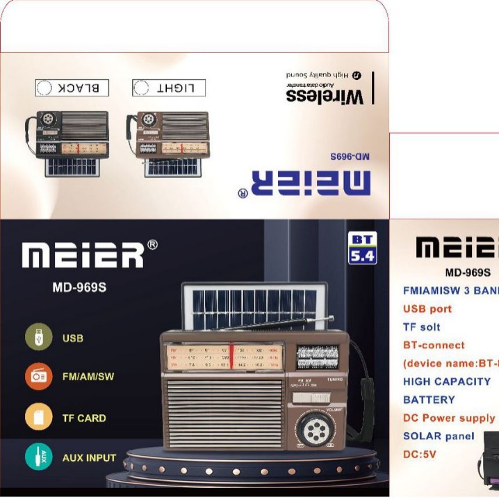 Nuevo MD-969S Panel solar portátil Bluetooth Audio Radio de antena multifunción portátil para exteriores