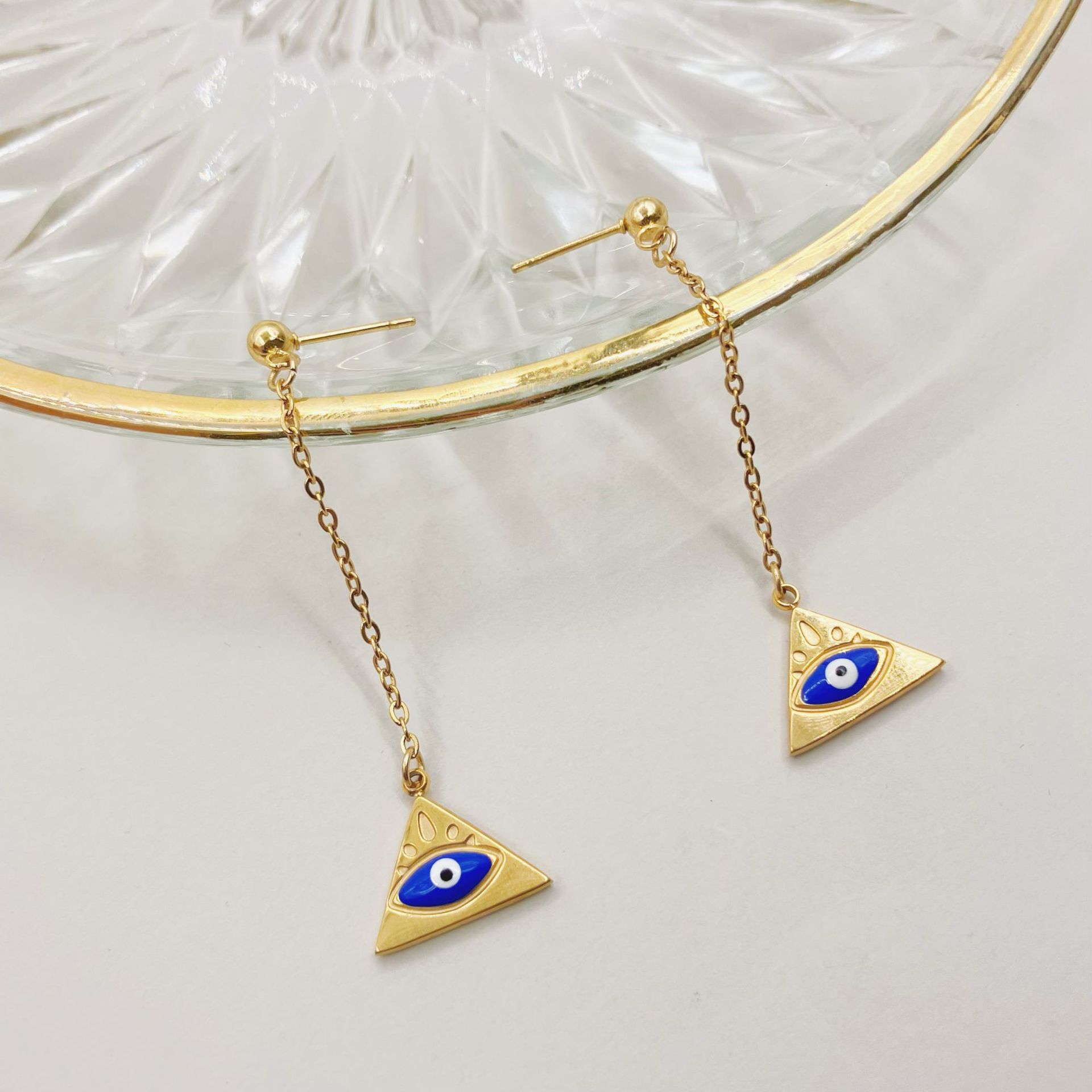 Fashion Triangle Eye Stainless Steel Plating Earrings 1 Pair