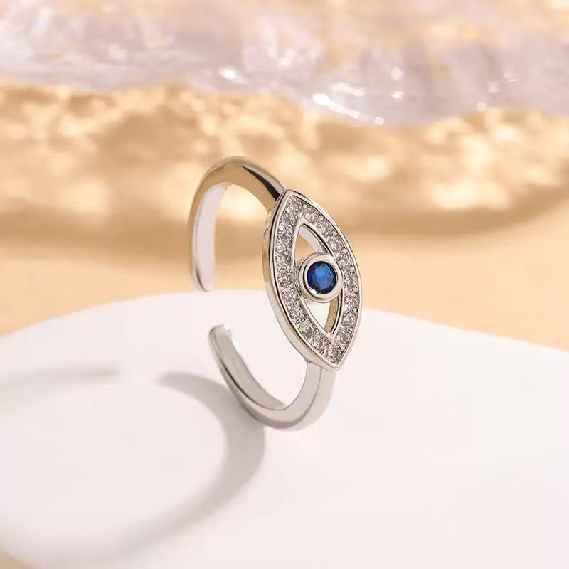 欧美热销铜镀18K金恶魔邪恶眼睛戒指女个性百搭开口食指环手饰品