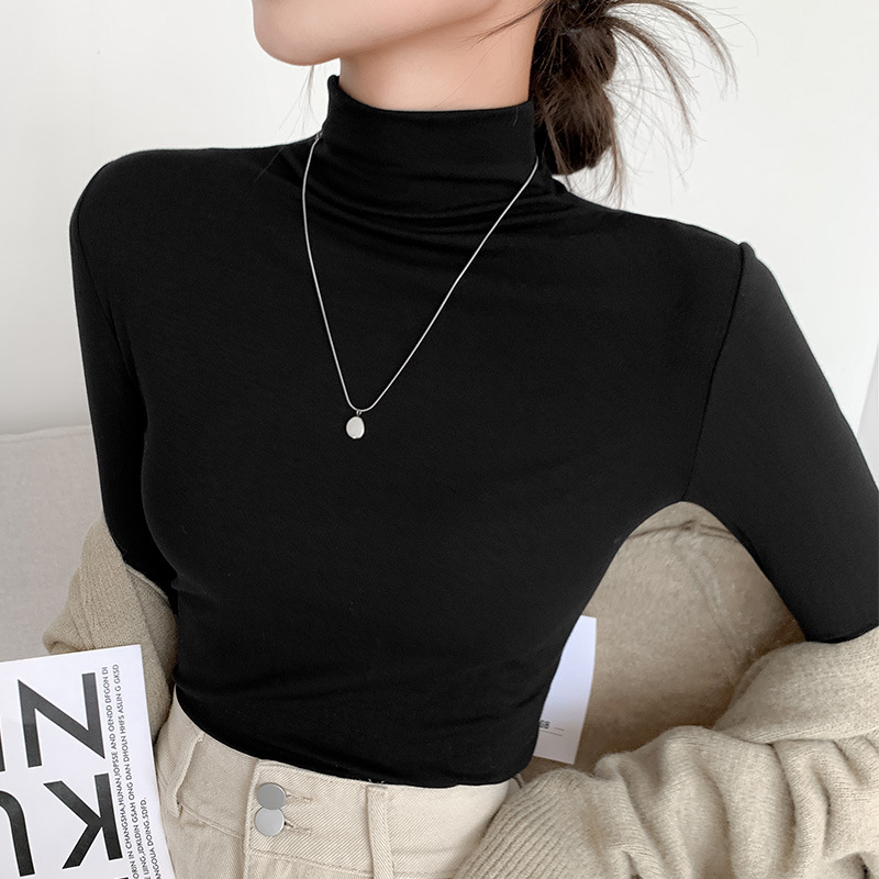 New spring and autumn style high-neck base layer top for women, can be worn alone or as an inner layer, stylish and fashionable long-sleeved simple and versatile close-fitting top