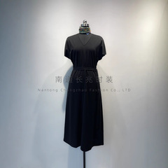 Chao Shu HU~Xiaohejia シルクコットンマルベリーシルク混紡ニット V ネックブラックドレスロングレディース夏 C55100