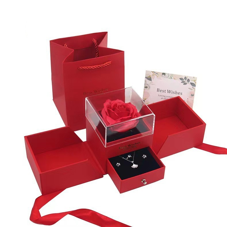 Caja de joyería de arco caja de regalo de rosas borrado tela de plata certificado bolso collar pulsera anillo (un solo disparo no envía)