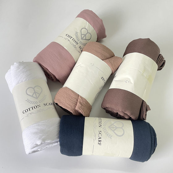 [strict selection] imitation cotton pleated solid color scarf women's scarf shawl cross-border breathable cotton elastic natural wrinkle