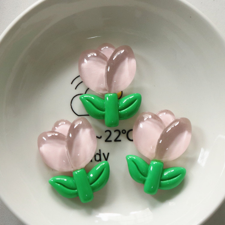 Transfronterizos hielo transparente tulipán accesorios de resina flor diy caja de papelería agujero perno de zapatos material de colgante de cabello