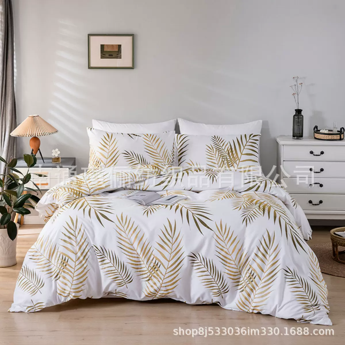 外贸磨毛森林树叶四件套三件套被套枕套床上用品135*200bedding