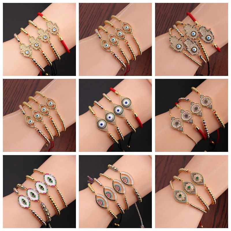 New Cross-Border European and American Fashion Simple Copper-Plated Real Gold Eye Hand Jewelry Turkish Devil's Eye Bracelet for Women New Cross-Border European and American Fashion Simple Copper-Plated Real Gold Eye Hand Jewelry Turkish Devil's Eye Bracelet for Women