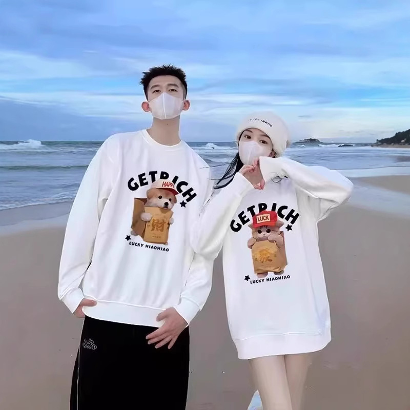 가을과 겨울 기모 크루 넥 스웨터 커플 의류 올해 레드 축제 의류 패션 브랜드 클래스 의류 따뜻한 기본 셔츠