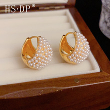 18K真金电镀 韩式高级感简约金属珍珠耳扣女轻奢气质时尚高端耳环