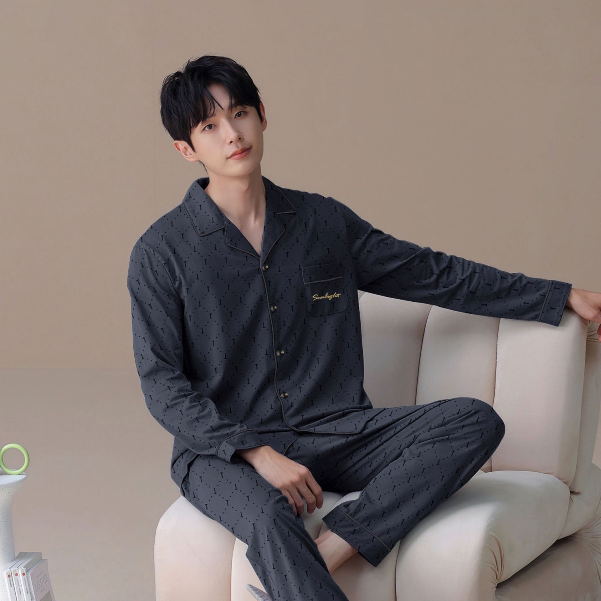 Men's Pajamas Spring and Autum 2025 New Thin Long-Sleeved Plus Size Autum and Winter Men's Comfortable Home Wear Set