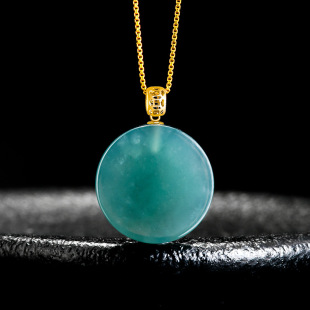 Natural A Jade 18K Gold Buckle Blue Water Small Round Brand Jade Pendant No Incident Brand Ice Pendant Women's Simple