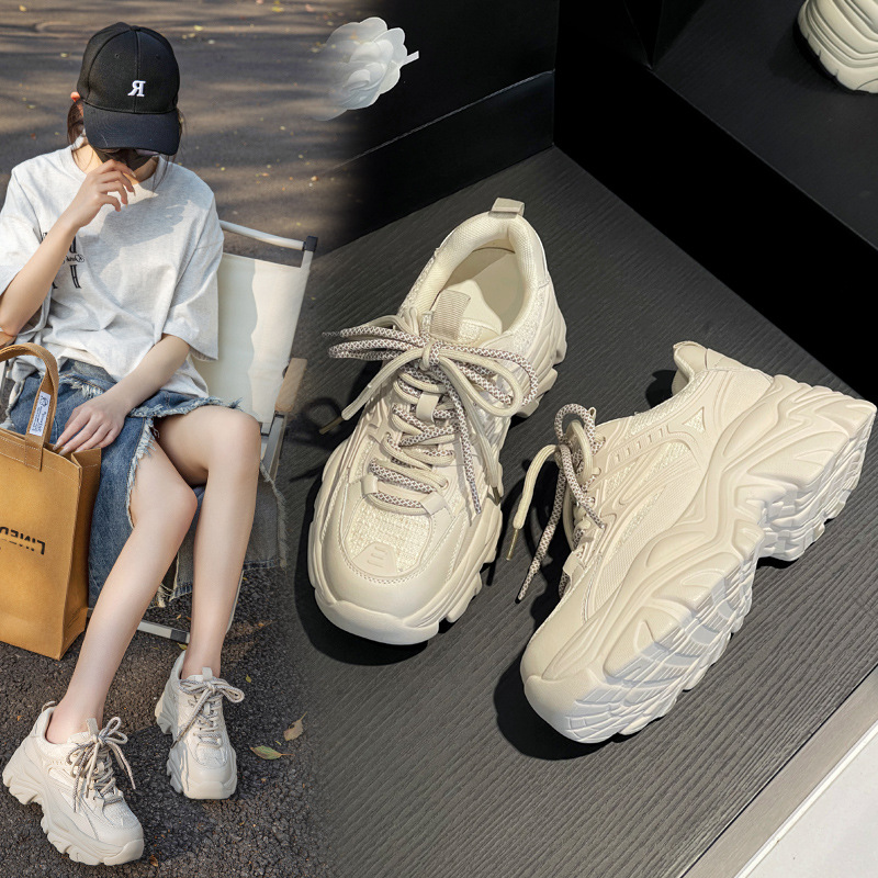 Spring Hot-Selling Dad For Women Fashionable Comfortable Thick-Soled Height-Increasing Sneakers Casual Versatile White_vogvips.com