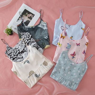 吊帶背心套裝 2021夏季新款可愛吊帶短褲兩件套睡衣家居服批發