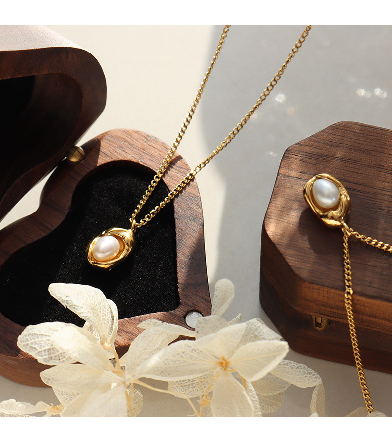 Fashion Geometric Titanium Steel Necklace Plating Pearl Stainless Steel Necklaces