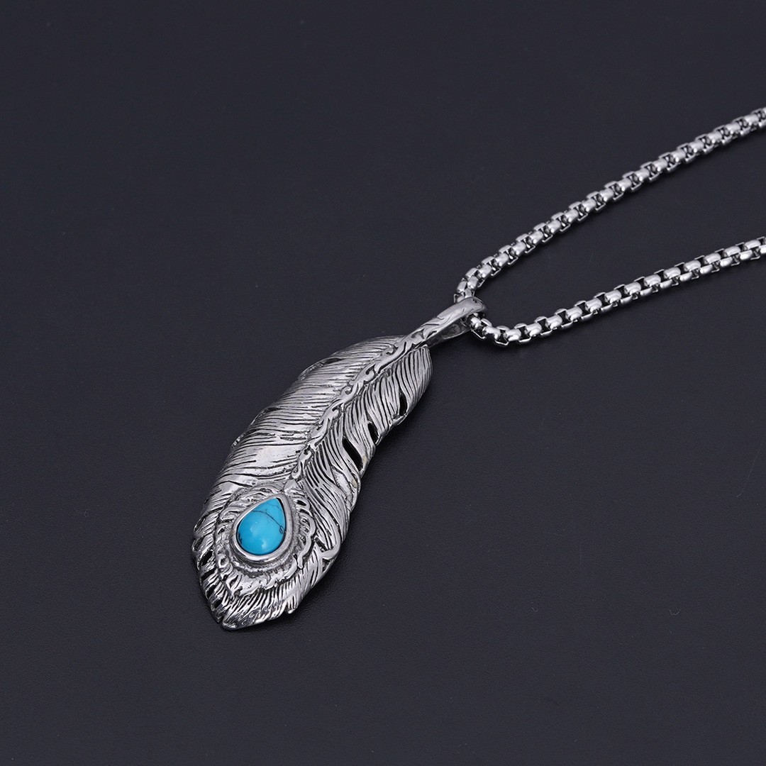 Titanium Hip Hop Couple Feather Pendant Jewelry Stainless Steel Necklace_voghion.com