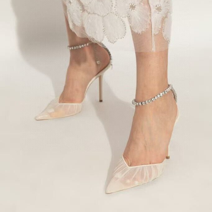 Early Summer New Style Sheer Rhinestone Fairy Fashion High Heels 2025 Shallow Sandals Wedding Shoes Genuine Leather Stiletto Heels