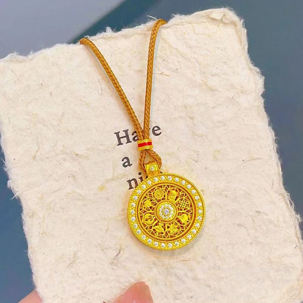 Live Broadcast of Traditional Gold-Plated Diamond-Encrusted Rotating Eight-Treasure Compass Pendant, Hollowed-Out Elegant Sweater Chain, Women's Necklace, Light Luxury, Good Luck