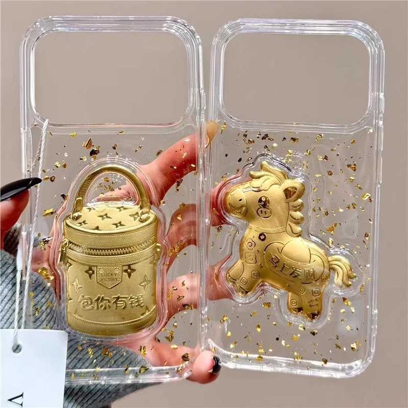 Suitable for Apple 17Promax Mobile Phone Case Iphone16 Glue Gold Foil Package You Are Rich 15Pro New X Creative