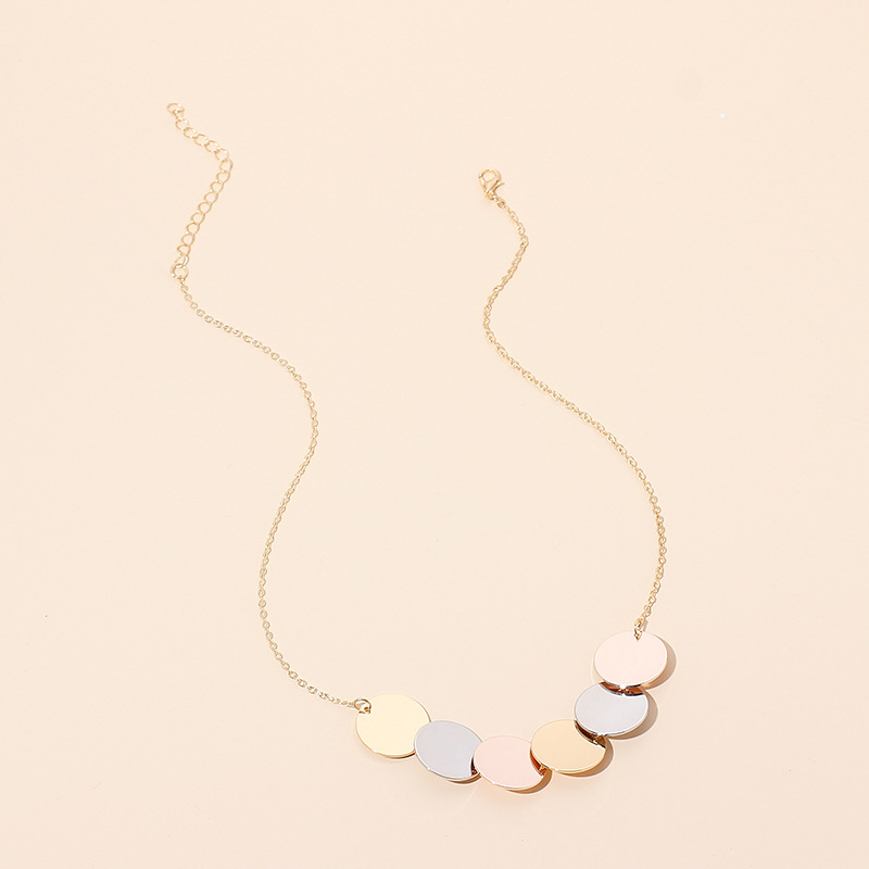 Fashion geometric round sequins contrast color copper necklace