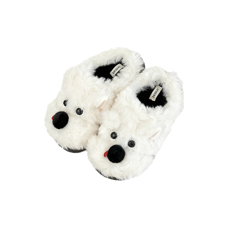 2025 otoño y invierno nuevo lindo perro de dibujos animados zapatillas de peluche para mujeres que piden mierda sensación casual antideslizante zapatillas de cabeza