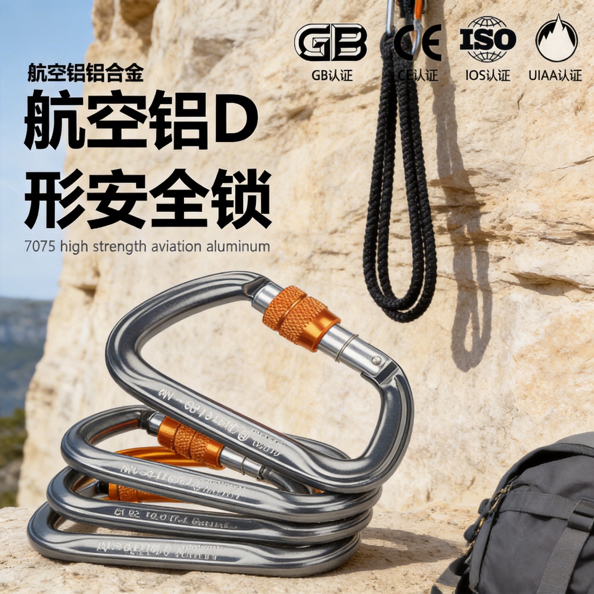 Rock climbing and mountaineering D type main lock 35KN lifting rock climbing and mountaineering main lock mountaineering lock outdoor aviation aluminum mountaineering buckle