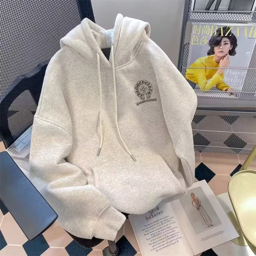 Couple Trend Brand Letter Print Grey Hooded Sweatshirt Women's Winter American Hip-Hop Padded Thick Plus Size Outerwear